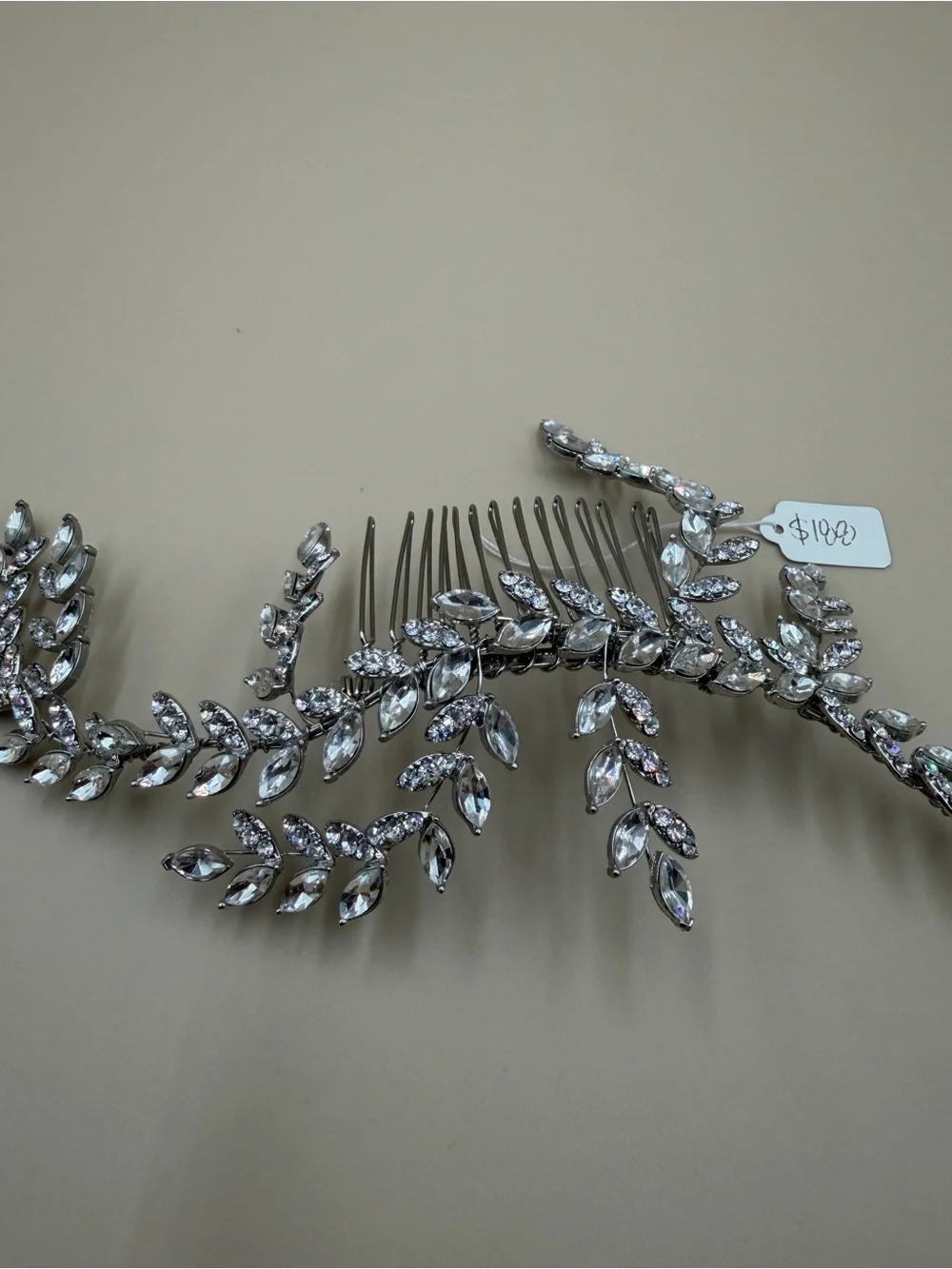 Bridal Crystal Leaf Hair Comb Silver Rhinestone Wedding Headpiece